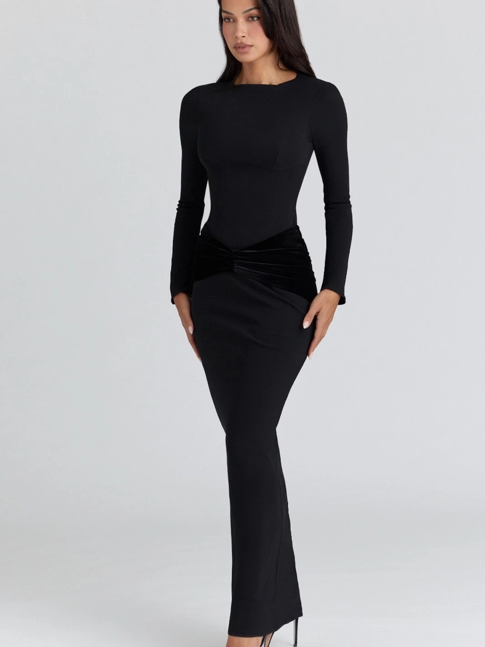 Athena Long Sleeve Stretch Crepe Gown HOUSE OF CB